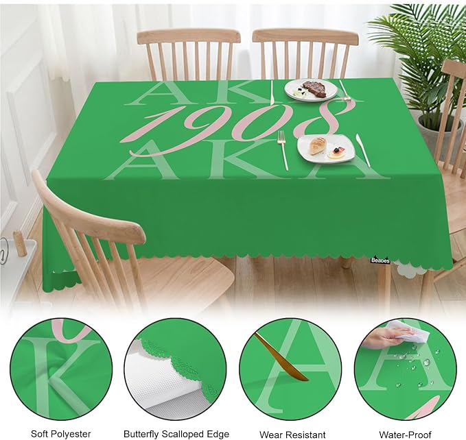Table Cloth AKA 1908, Hip Hop AKA 1908 Farmhouse Tablecloth Soft Table Cover for Kitchen Canteen Dinning Tabletop Decoration, 52x70 Inch Fitted Tablecloth Green Pink