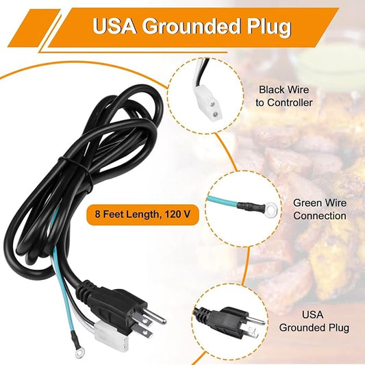 8 Feet Power Cord Replacement Parts Compatible with Pit Boss, Traeger Wood Pellet Smoker Grills