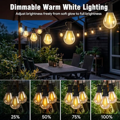 Outdoor String Lights 25FT, APP Control Dimmable S08 Edison LED Bulbs, Timer, Bluetooth, IP65 Waterproof, Hanging Patio Lights for Yard Garden Backyard Deck Porch Balcony Camping Party