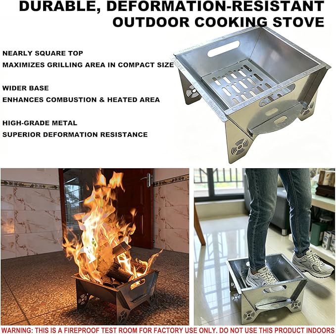 Portable Charcoal Grill for Camping, 2-in-1 Fire Pit with 304 Stainless Steel Grate, Paint-Free Galvanized Steel, Easy Assembly & Storage Bag for Backyard BBQ Picnic