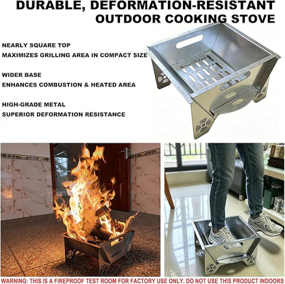 Portable Charcoal Grill for Camping, 2-in-1 Fire Pit with 304 Stainless Steel Grate, Paint-Free Galvanized Steel, Easy Assembly & Storage Bag for Backyard BBQ Picnic