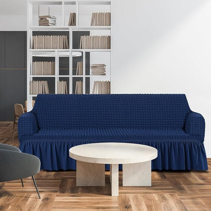 Fanfanwin 3 Pcs Sofa Slipcover Set for Couch Cushion Durable Washable High Elastic Stretchable Furniture Couch Covers with Skirt for Sofa Loveseat Arm Chair(Navy Blue,Seersucker)