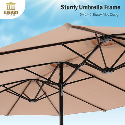 HERA'S PALACE 15ft Patio Umbrella, Base Included, Rectangular, Beige | outdoor, table, large, 15, rectangle, double, pool, stand, clearance, outside, triple, shade, sun