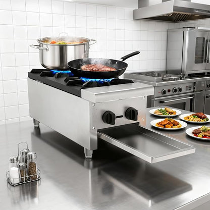 Commercial 2-Burner Gas Stove Countertop Cooktop, Convertible Propane Natural Fuel Cooker, Stainless Steel Hot Plate with Cast Iron Grates, 56,000 BTU Restaurant Foodservice Appliance
