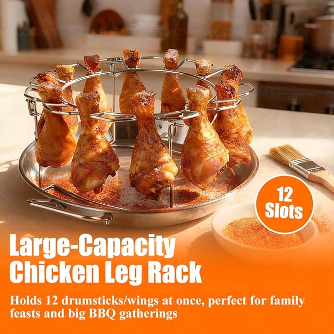 Vertical Skewer Gyro Spit Pan with Chicken Leg Rack for Grill, 13 Inch Stainless Steel-Shawarma Stand for Oven, Al Pastor Skewer with 8-12 Inch Sticks, for Tacos, Chicken Drumstick, Brazilian