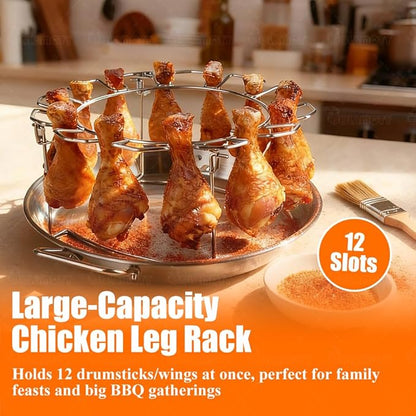 Vertical Skewer Gyro Spit Pan with Chicken Leg Rack for Grill, 13 Inch Stainless Steel-Shawarma Stand for Oven, Al Pastor Skewer with 8-12 Inch Sticks, for Tacos, Chicken Drumstick, Brazilian
