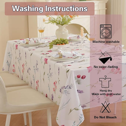 SASTYBALE Summer Floral Tablecloth 60x102 Inch | Water Resistant, Anti-Wrinkle, Soft, Rectangular, For Outdoor Patio Garden Party Picnic BBQ