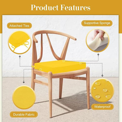 Cozyide Outdoor Chair Cushions, Waterproof Patio Seat Cushions with Adjustable Straps, Square Corner Patio Chair Cushions for Garden, Yellow, 18.5x16x3 Inch (Pack of 4)