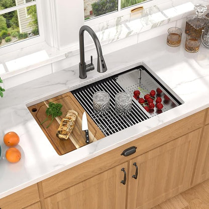 32x19 Inch Granite Composite Kitchen Sink - Matte Black Undermount Workstation Classic Quartz Under Counter Single Bowl All-In One Sinks for Kitchen #TLGU-132