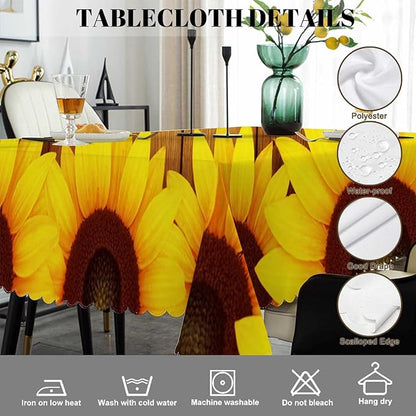 Swono Tablecloth 52"X70" Sunflowers, Beautiful Sunflowers Wooden Plank Rectangle Table Cover Anti-Oil Tablecloth for Dining Tables, Parties, Wedding and Banquet Decoration