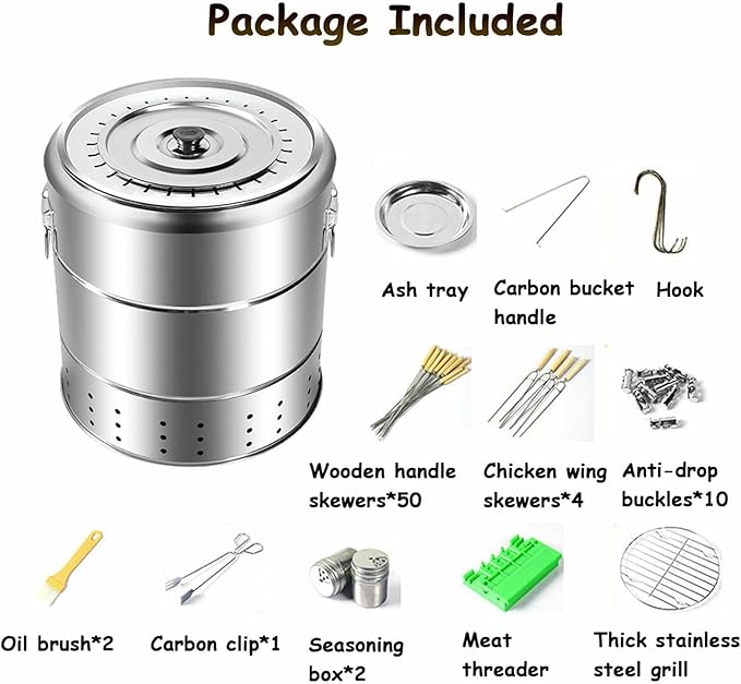Portable Smokeless Charcoal Grill - Stainless Steel BBQ Grill with Kabob Skewers & Tools for Outdoor Cooking Tailgating Picnics & Backyard Bbqs.