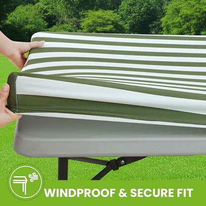 Smiry Spandex Fitted Tablecloth for 6 Foot Rectangle Tables, Washable Picnic Table Cover with Elastic, Stretch Reusable Table Cloth for Outdoor, Camping, Dining & Kitchen (Stripe, 30"x72")