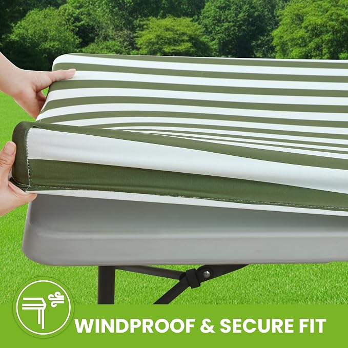 Smiry Spandex Fitted Tablecloth for 5 Foot Rectangle Tables, Washable Picnic Table Cover with Elastic, Stretch Reusable Table Cloth for Outdoor, Camping, Dining & Kitchen (Stripe, 30"x60")