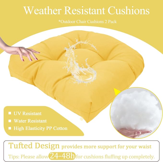 MTMR 2Pcs Outdoor Chair Cushions, Patio Furniture Seat Pads, Waterproof | 2Pcs , waterproof cover, PP cotton, u-shaped, no-fading, thick patio seat pads for outdoor wicker furniture in yard, 19x19x4