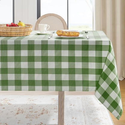 Softalker Gingham Checkered Tablecloth Rectangle - Outdoor Waterproof Buffalo Plaid Table Cloth, Stain Resistant Washable Table Cover for Picnic, Camping, Dining - Sage and White, 60 x 120 Inch