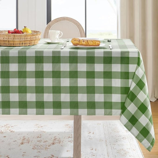Softalker Gingham Checkered Tablecloth Rectangle - Outdoor Waterproof Buffalo Plaid Table Cloth, Stain Resistant Washable Table Cover for Picnic, Camping, Dining - Sage and White, 60 x 102 Inch