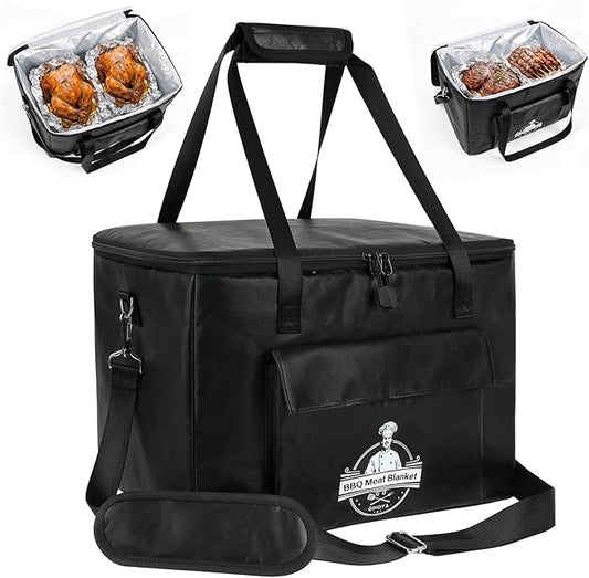 BBQ Blanket for Resting Meat, Reusable Insulated Brisket Resting Bag for BBQ, Meat Resting Bag for Brisket, Pork Shoulder and Turkey, Smoker Accessories, 16 x 10 x 10 Inch, Black