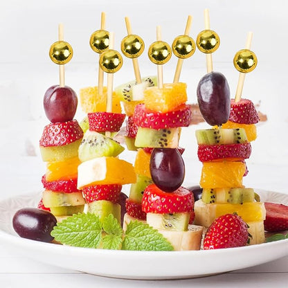 300Pcs Fancy Toothpicks for Appetizers,4.7Inch Gold Pearl Cocktail Picks For Drinks,Bamboo Appetizer Skewers for Charcuterie Boards Accessories,Martini, Sandwich,Desserts,Fruit,Gold Party Decorations