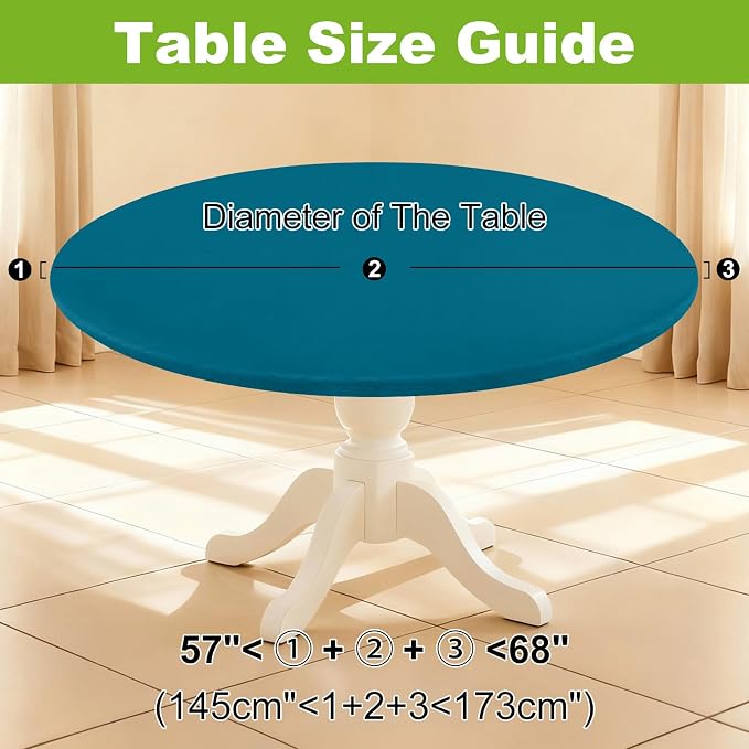 Smiry Round Spandex Tablecloth, Elastic Fitted Washable Tablecloths for 57"-68" Tables, Waterpoof Stretch Picnic Table Cover for Dining, Indoor and Outdoor, Peacock Blue
