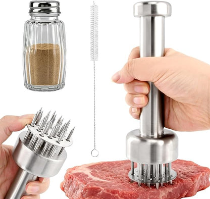 Meat Tenderizer Tool, Stainless Steel with 21 Sharp Needles & Retractable Safety Guard for Meat Piercing, Tenderizing Steak, Beef, Chicken, Pork, Dishwasher Safe