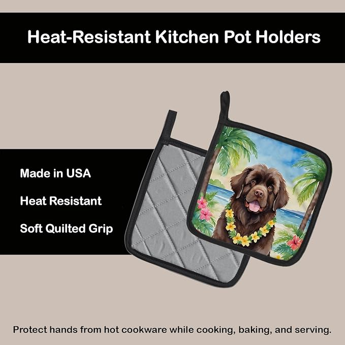 Caroline's Treasures Newfoundland Luau Pair of Pot Holders Kitchen Heat Resistant Pot Holders Sets Oven Hot Pads for Cooking Baking BBQ, 7 1/2 x 7 1/2