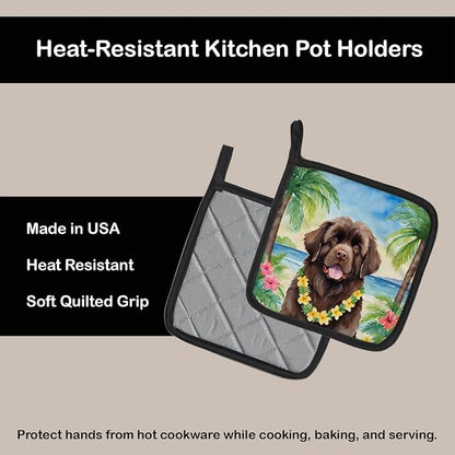 Caroline's Treasures Newfoundland Luau Pair of Pot Holders Kitchen Heat Resistant Pot Holders Sets Oven Hot Pads for Cooking Baking BBQ, 7 1/2 x 7 1/2