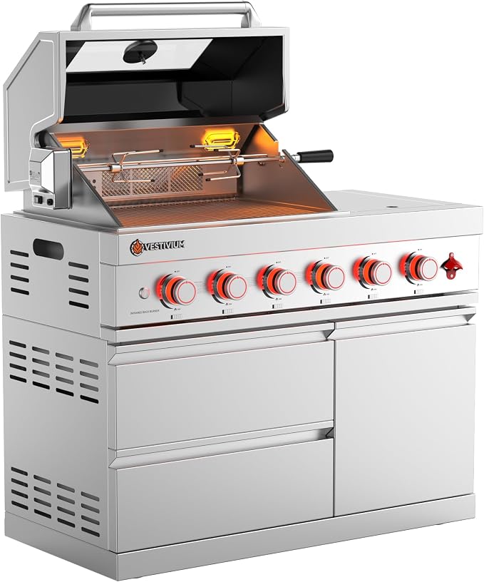 Modular Outdoor Kitchen, 4 Main Burner with 1 Side Burner Grill Module, 75300 BTU Stainless Steel BBQ for Patio Island Backyard Cooking Entertaining LPG