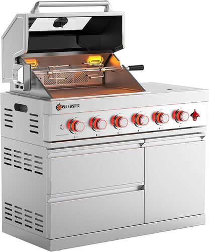 Natural Gas Modular Outdoor Kitchen, 4 Main Burner and 1 Side Burner Grill Module, 75300 BTU Stainless Steel BBQ for Permanent Patio Island - NG