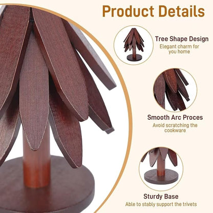 DecBeLiv Foldable Tree Trivet Wooden Hot Plate Holder, Bamboo Trivet for Hot Dishes, Heat-Resistant Pot Holder Tree for BBQ, Picnic, Outdoor Dining & Kitchen Decor(Walnut-3)