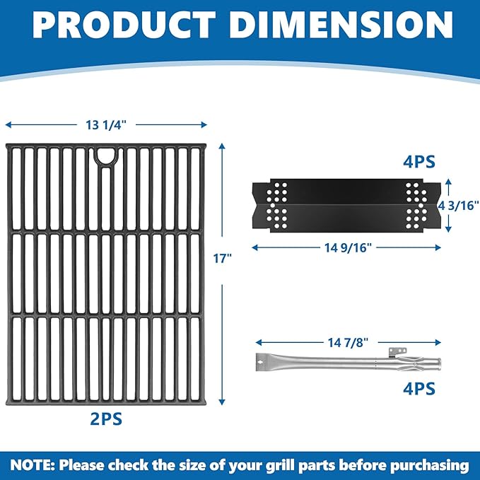 Replacement Parts for Nexgrill 4-Burner 720-0830 720-0830H 720-0830D 720-0783C, Cast Iron Grill Grate, Heat Shield Plates, Burner Tubes, Igniters Kit for ‎‎Cuisinart CGG-7400 Replacement Parts