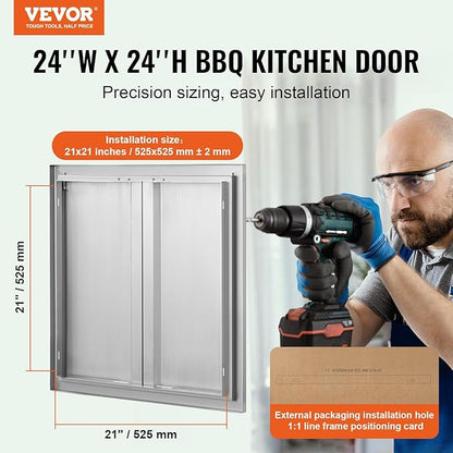 VEVOR BBQ Access Door - 24" x 24" Double Vertical Kitchen Door, Stainless Steel Flush Mount, for BBQ Island & Grilling Station
