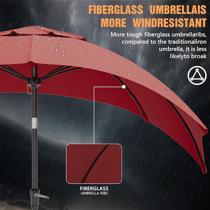 Outdoor Patio Umbrella, Table Umbrella with Push Button Tilt and Crank, 8 Ribs Market Umbrella