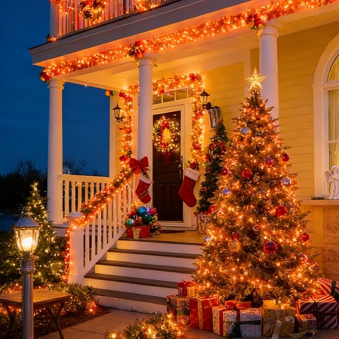 Orange Thanksgiving Mini Lights, 31.9FT 150-Count Autumn Fall String Lights,Connectable 120V Plug in for Outdoor Indoor Garden Party Halloween Christmas Xmas Tree Lights Yellow Decor
