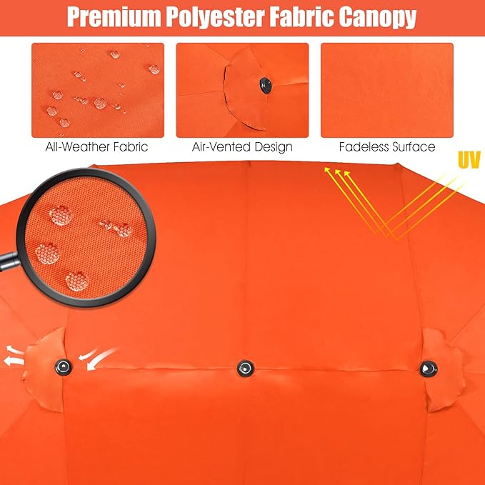 Tangkula 15Ft Double-Sided Patio Umbrella, Outdoor Extra Large Umbrella W/Hand-Crank System & Air Vents, Market Twin Umbrella W/ 12-Rib Sturdy Metal Frame for Poolside, Garden Backyard (Orange)
