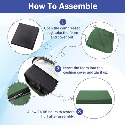 IASEAHK Patio Chair Cushions, 19" x 19" x 3" Outdoor Chair Cushions Set of 4, Waterproof Outdoor Cushions for Patio Furniture, Outdoors Seat Cushions with Handle and Ties, Forest Green