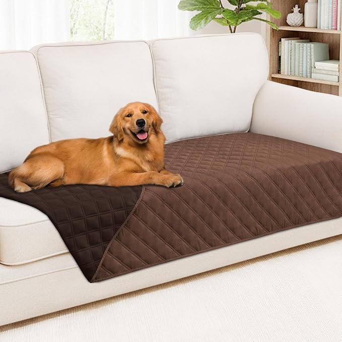 Smiry Waterproof Reversible Pet Couch Covers for Dogs | Pet Friendly, Soft Fabric, Washable Sofa Furniture Protector for Dogs Cat Kids, Checkered (40"x95", Brown/Chocolate)