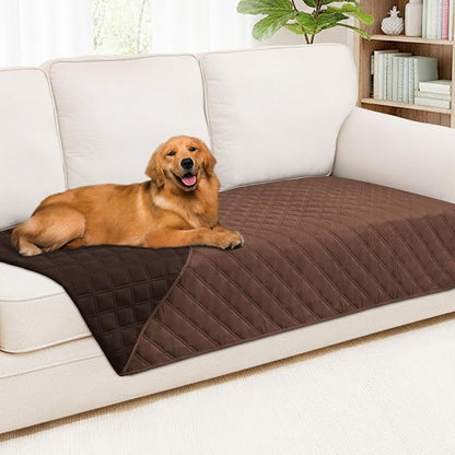 Smiry Waterproof Reversible Pet Couch Covers for Dogs | Pet Friendly, Soft Fabric, Washable Sofa Furniture Protector for Dogs Cat Kids, Checkered (40"x95", Brown/Chocolate)