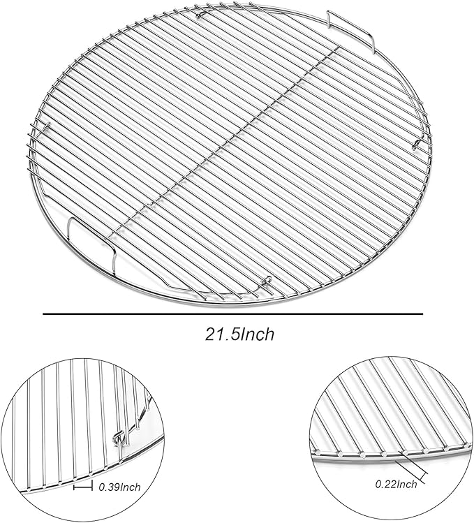 22 inch Hinged Cooking Grate for Weber Charcoal Grill,Grill Grate Replacement Part for Weber Bar-B-Kettle Series，Performer BBQ Series Grill,Round Grate for Weber One-Touch Series (7436-1SS)