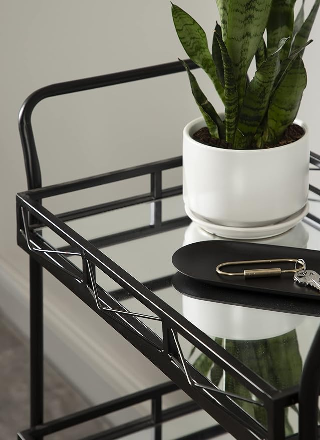 Kate and Laurel Ketia Modern Metal Bar Cart; 23 x 13 x 34; Black; Glamorous Three Tier Bar Cart for Display and Storage