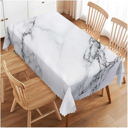 Swono Marble Table Cloth Rectangle Tables Abstract White Gray Marble Texture Kitchen Table Cover Oblong 52"X70" Tablecloth for Dining Table Buffet Parties Patio and Camping