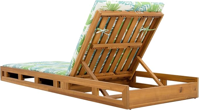 Merax Acacia Wood Chaise Lounge Chair Outdoor Set of 4, Patio Recliner with 4 Position Adjustable Backrest and 1.57" Thick Double-fold Cushion