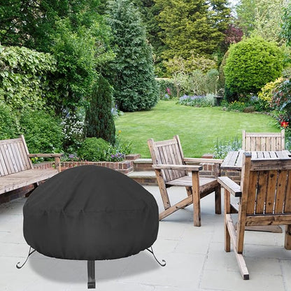LBTING Fire Pit Cover, 36 inch Cover for 33-36 inch Round Firepit, Waterproof Windproof Dustproof UV-Resistant Heavy Duty Cover for Outdoor Patio Firepit Table - Black
