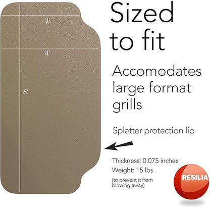 RESILIA Large Under Grill Mat – Heavy Duty, Outdoor Floor Protector Mats for Deck, Patio, & Garage – 72 Inch x 48 Inch with 12 Inch Splatter Protection Lip, Beige/Tan Orange Peel, Made in The USA