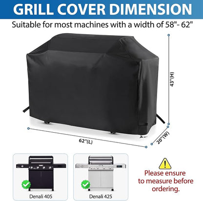 62 Inch Gas Grill Cover for Monument Denali 405&425 Grill, Waterproof 600D | Outdoor Grill Cover Fits Denali 405 & Denali 425 4-Burner and 77352 6-Burner Gas Grills, Wind & Dust Protection