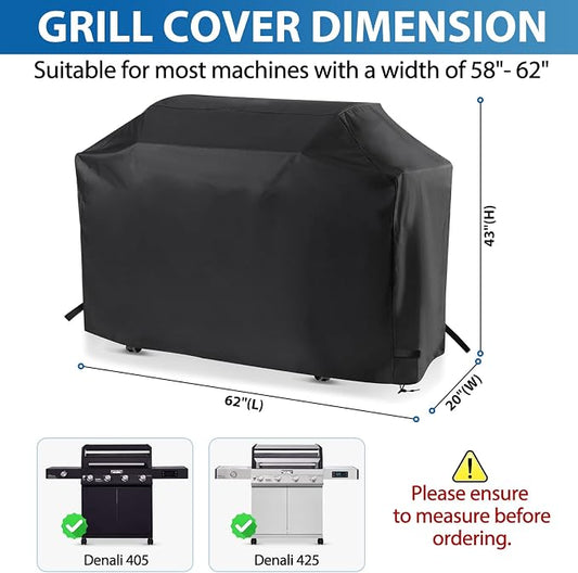 62 Inch Gas Grill Cover for Monument Denali 405&425 Grill, Waterproof 600D | Outdoor Grill Cover Fits Denali 405 & Denali 425 4-Burner and 77352 6-Burner Gas Grills, Wind & Dust Protection