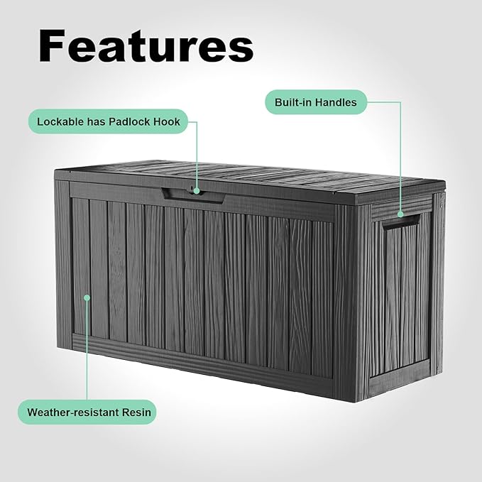 Vixzen 85 Gallon Deck Boxes Outdoor Waterproof, Lockable Outdoor Storage Box for Patio Cushions Storage Furniture,Garden Tools, Pool Supplies, Weatherproof and UV Resistant (Black, 85 Gallon