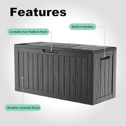 Vixzen 85 Gallon Deck Boxes Outdoor Waterproof, Lockable Outdoor Storage Box for Patio Cushions Storage Furniture,Garden Tools, Pool Supplies, Weatherproof and UV Resistant (Black, 85 Gallon