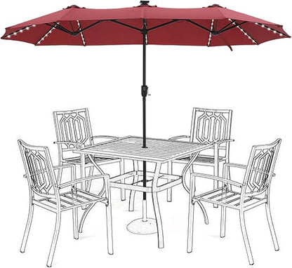 HERA'S PALACE 13 ft Patio Umbrella with 120 LED Solar Lights Double Sided Outdoor Umbrella for Patio 8 Colors Changing Table Umbrella for Garden Pool, Orange Red
