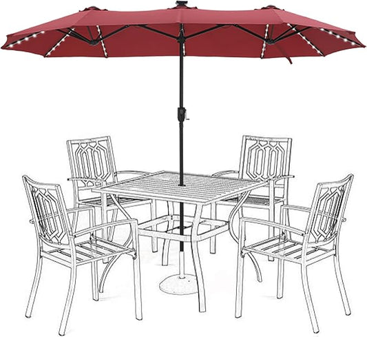 HERA'S PALACE 13 ft Patio Umbrella with 120 LED Solar Lights Double Sided Outdoor Umbrella for Patio 8 Colors Changing Table Umbrella for Garden Pool, Orange Red