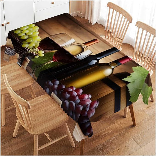 Swono 52x70 Inch Wine Tablecloth Red and White Wine Glass Grapes Wooden Farmhouse Dining Table Cloth Anti-Stain Talking Table Cover for Kitchen Dinning Room Coffee Store
